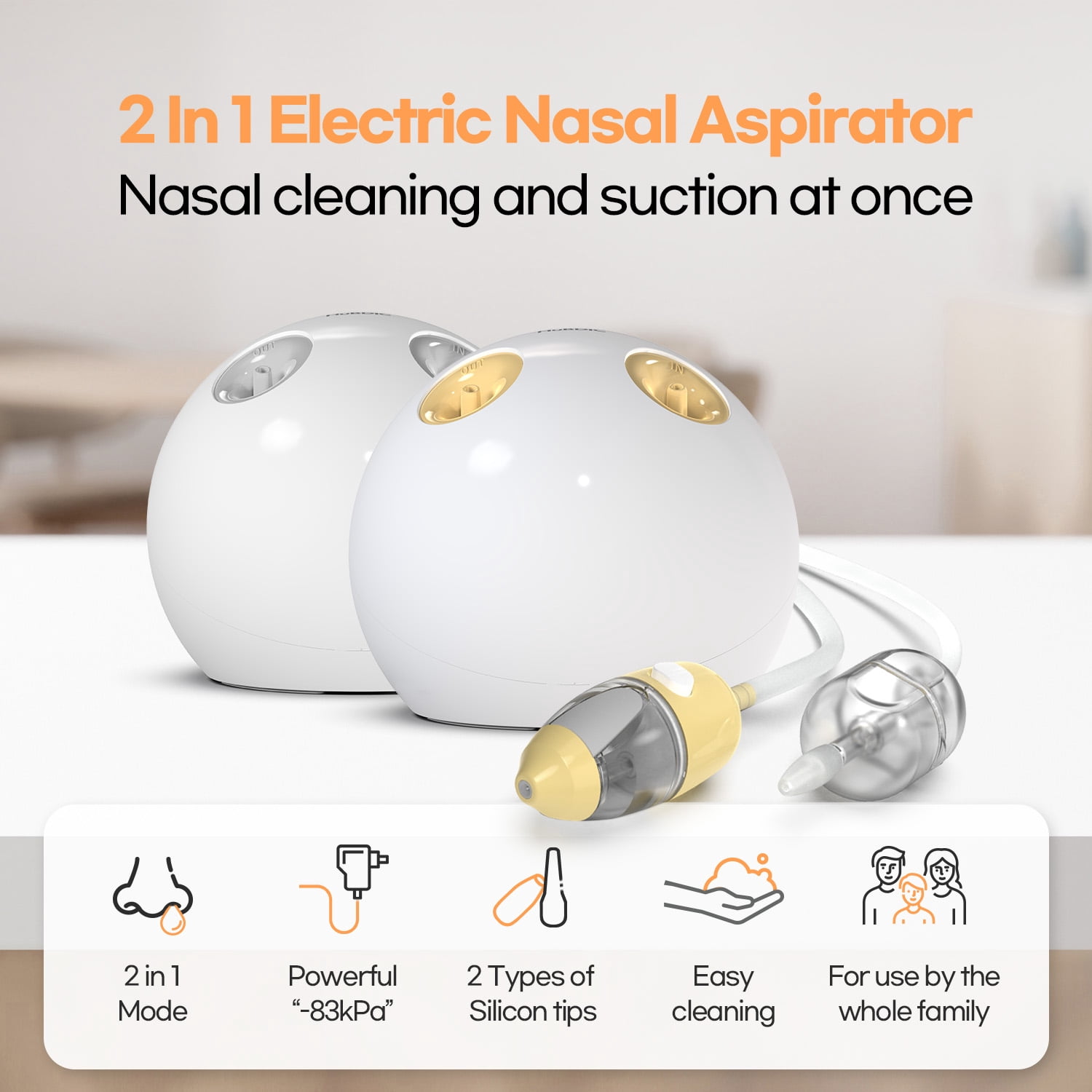 HubiBaby Nasal Aspirator for Baby, Electric Baby Nasal Aspirator, Nasal Mist Spray and Nose Cleaner Both in One, Newborns, Infants, Baby and Toddler (Gray)