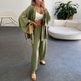 thumbnail image 3 of Cárdigan Conjunto de pantalón de 2 piezas de lino y algodón de cintura alta y manga larga para uso diario (verde XL) Cgtredaw Verde T XL para Mujer, 3 of 5