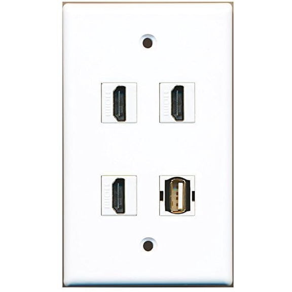 RiteAV - 3 x HDMI and 1 x USB 2.0 A/A Female Port Wall Plate White