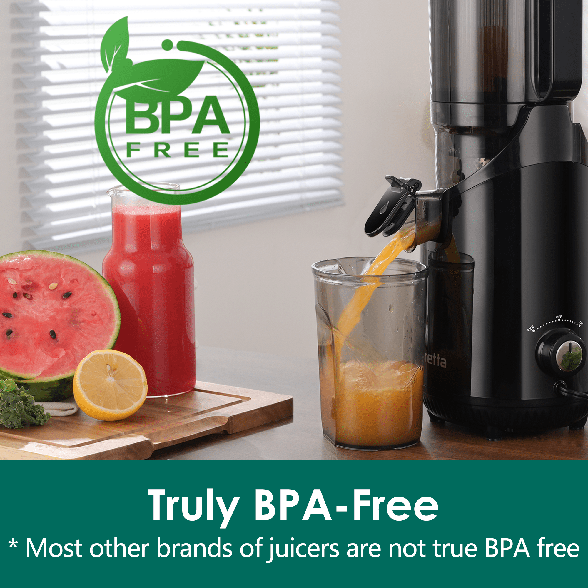 Fretta Cold Press Juicer with 5.3" Extra Large Feed Chute, 250W Slow Masticating Machines Fit Whole Fruits & Vegetables, High Juice Yield, BPA Free (Black)