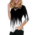 thumbnail image 2 of DYMADE Women Blouse 3/4 Sleeve V Neck Gradient Print Tops T Shirt, 2 of 4