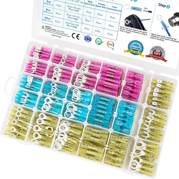 TICONN 500pc Heat Shrink Wire Connectors Kit, Waterproof Crimp Terminals Assortment