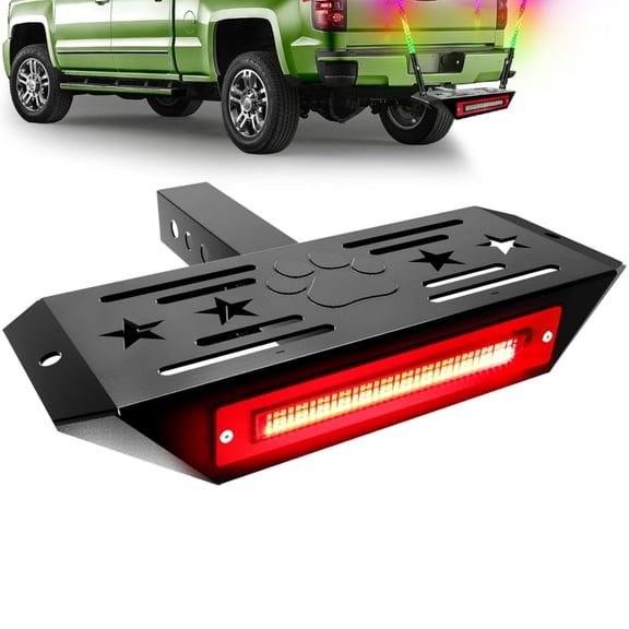 M optimized Hitch Step with Light and Whip Mount Holes, 108 LED Brake Lighting(6 Mode) Fit 2" Receiver Steel Construction