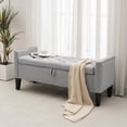 thumbnail image 5 of Storage Ottoman Bench, Velvet Upholstered Footstool for Bedroom and Living Room, Tufted Seat with Storage, Wooden Legs & Metal Rivets, Grey, 5 of 7