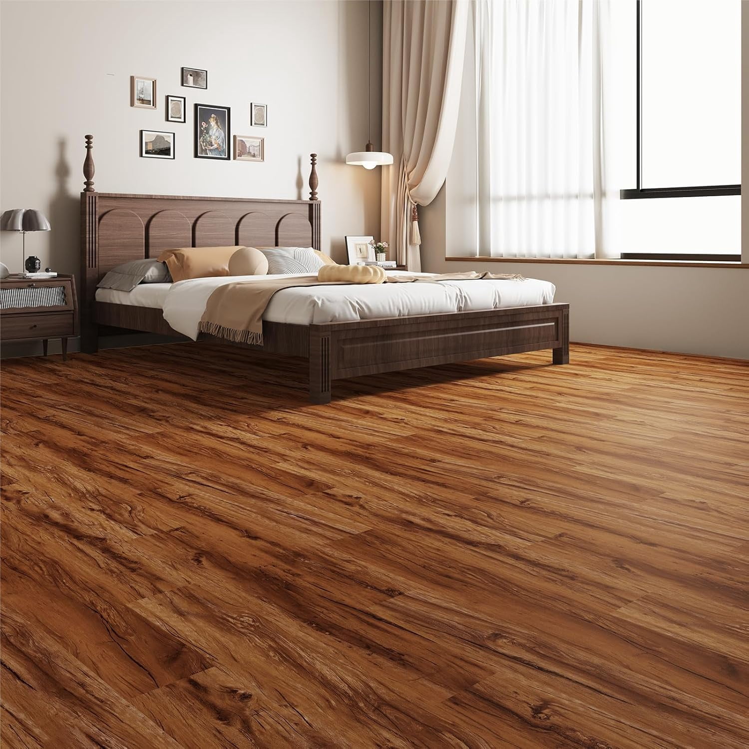 Peel and Stick Plank Flooring, 37-Pack (54 Sq.Ft) Luxury Vinyl Plank Flooring, Warm Brown, Self-Adhesive Flooring for Kitchen, Living Room, Bedroom, RV