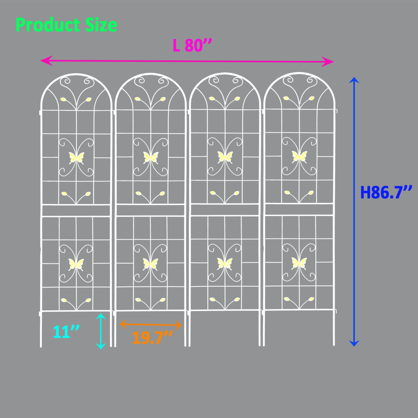 4 Pack 86.7" Tall Metal Garden Trellis for Climbing Plants, Rustproof Powder Coated Outdoor Plant Support with Decorative Leaf and Bird Design, Cream White, Flower Trellis for Roses, Ivy, Cucumbers