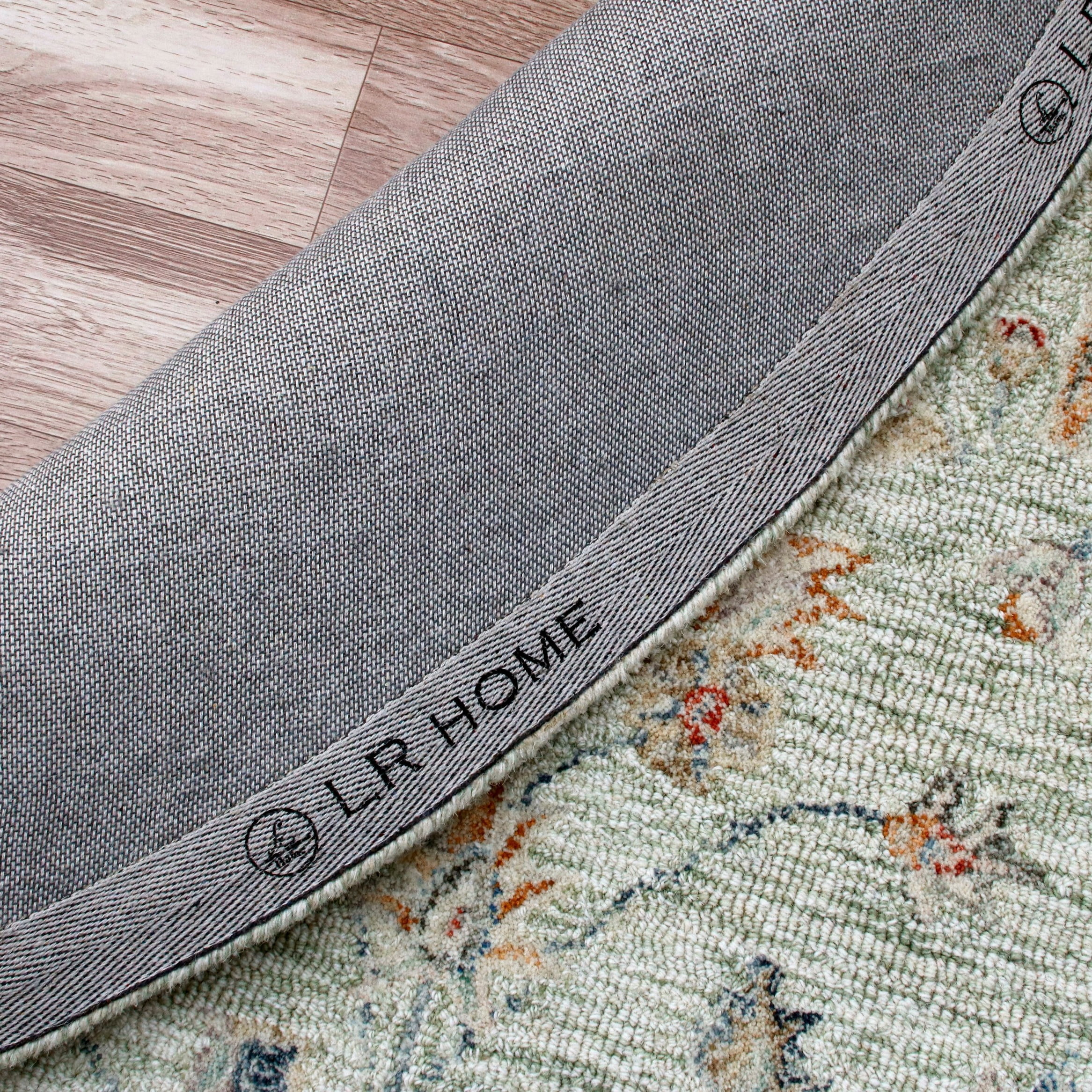 LR Home Viane Blythe Green/Taupe Vintage Floral Wool Round Rug, 8'6" Round