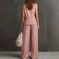 thumbnail image 5 of NMMUED Vest Sets Women 2 Piece Outfits Linen Button Down V Neck Waistcoat Blazer Sets Dressy Casual Wide Leg Pants Suits Pink XS, 5 of 7