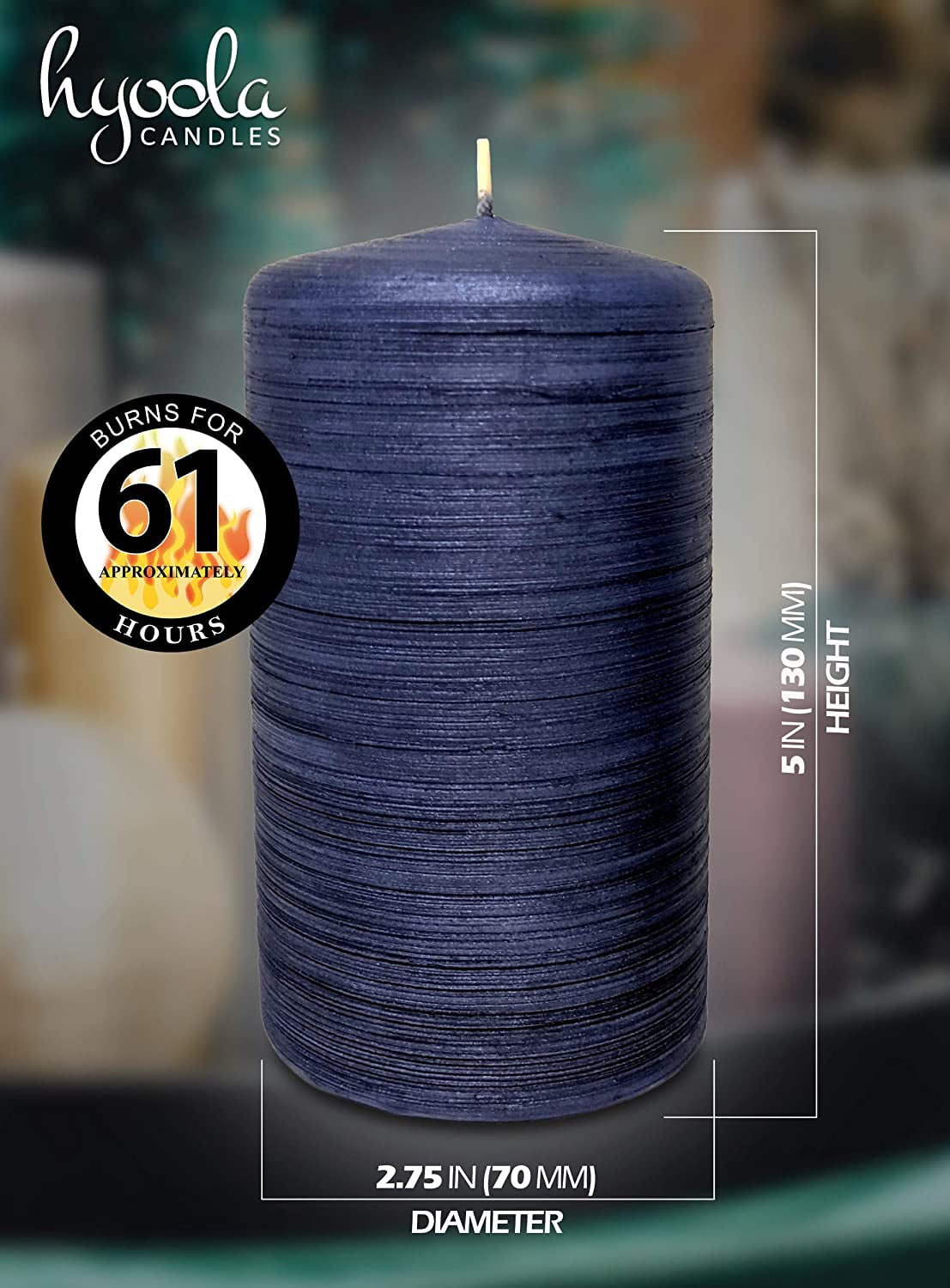 Hyoola, 2.75 x 5 Unscented Navy Blue Brushed Metallic Rustic Pillar Candles, Paraffin Wax with Cotton Wicks, 6-Pack