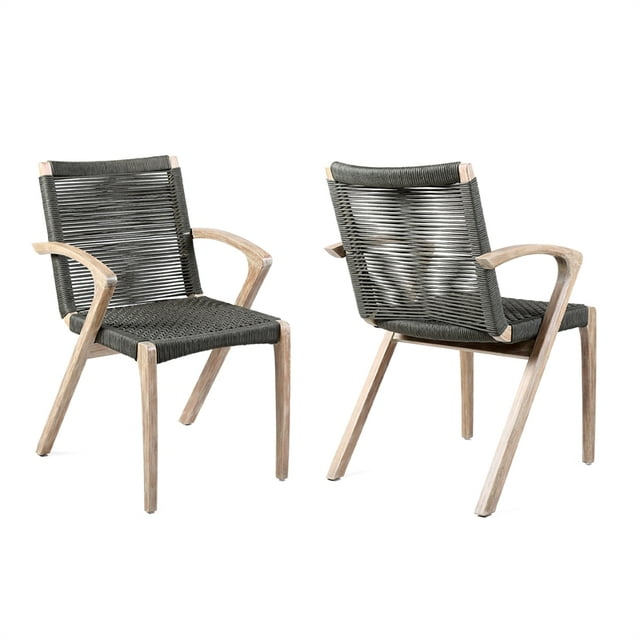 Brielle Light Eucalyptus and Rope Outdoor Patio Dining Chairs Set of 2