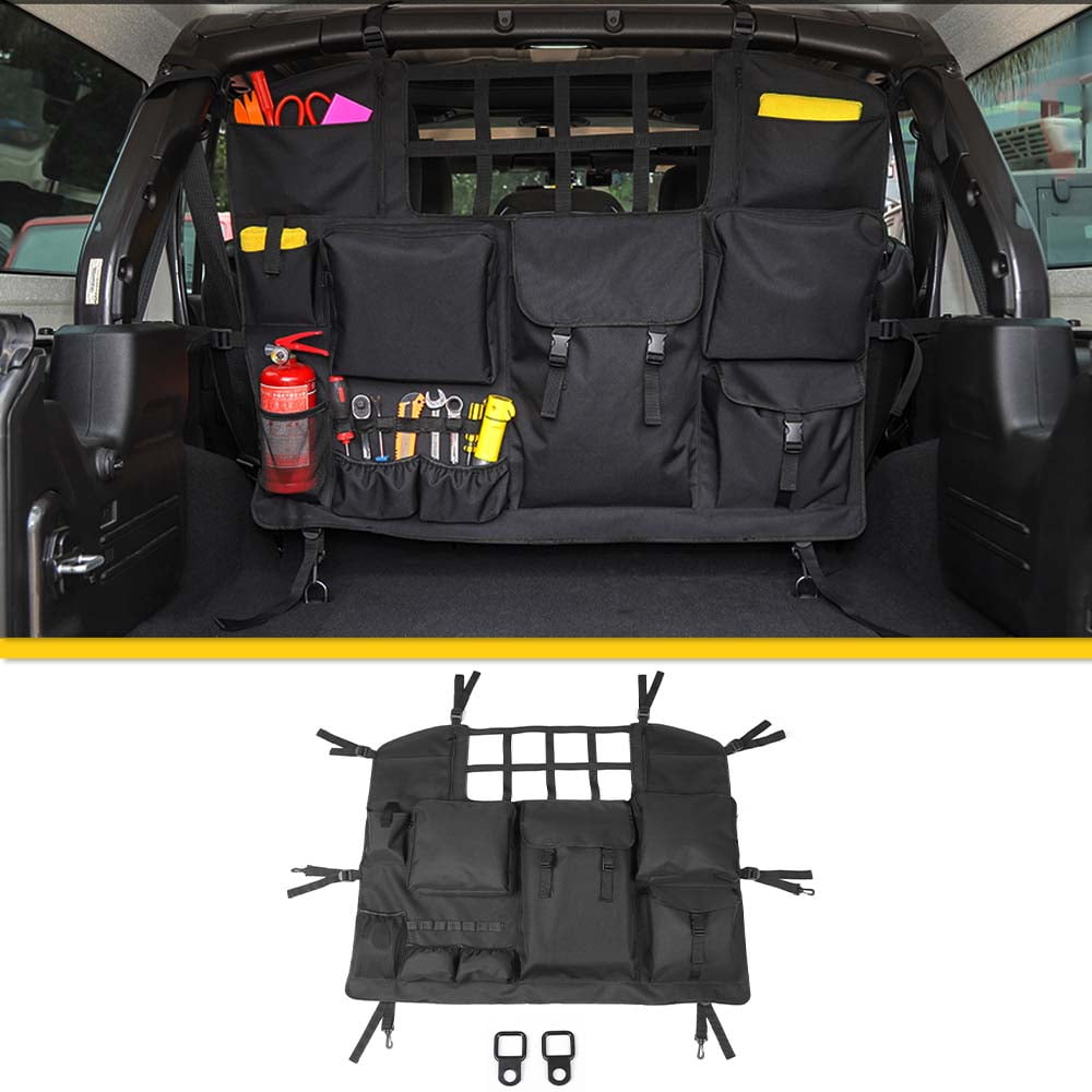 CheroCar for Jeep Storage Bag Trunk Organizer Pocket Rear Seat Cargo Net  Storage Accessories for 2007-2022 Jeep Wrangler JK JL 4-Door 