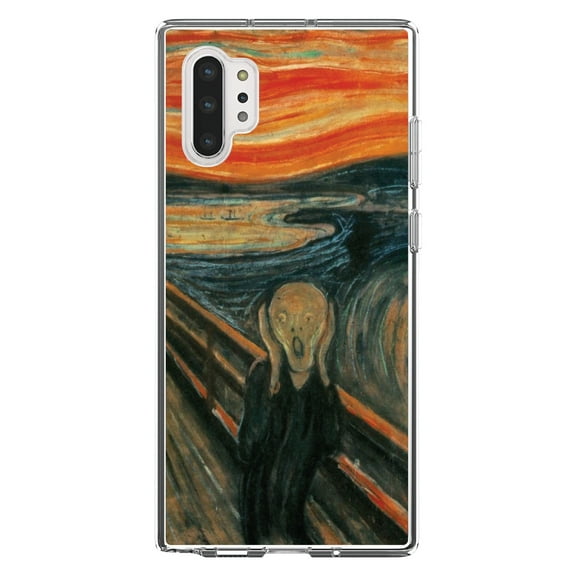 DistinctInk Clear Shockproof Hybrid Case for Galaxy Note 10 PLUS (6.8" Screen) - TPU Bumper, Acrylic Back, Tempered Glass Screen Protector - Edvard Munch The Scream - Classic Art