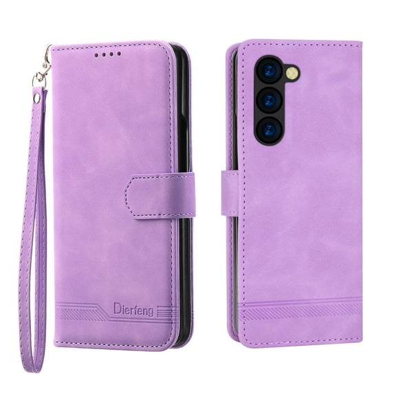 Dteck for Samsung Galaxy Z Fold 5 Case, Card Holder Slots Wrist Strap TPU Interior Protective Z Fold 5 Phone Case,Stand PU Leather Folio Flip Cases Cover for Samsung Galaxy Z Fold5,Purple