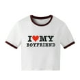 thumbnail image 4 of xiaxaixu T-shirt Skinny Imprimé Lettre Coeur Manches Courtes Mini Crop Tops Été Femmes, 4 of 6