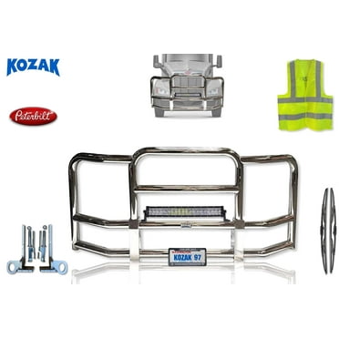 Kozak Chrome Front Bumper Grille Deer Moose Brush Guard for Peterbilt 579 2022-2024, Silver, New