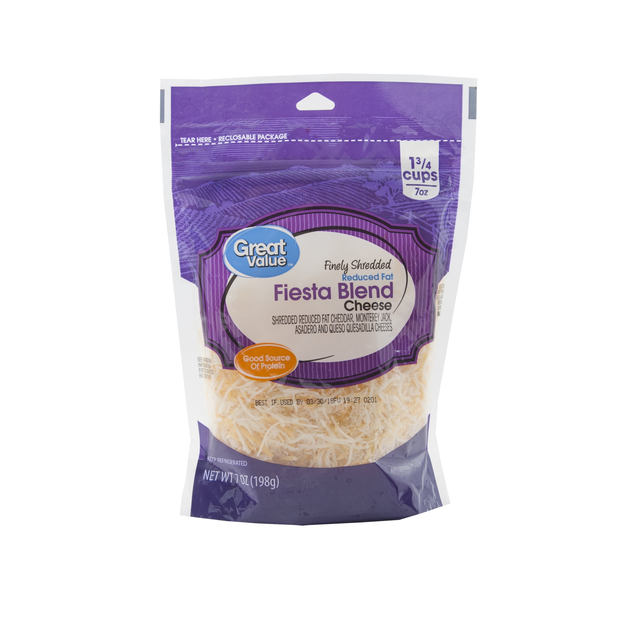 Great Value Finely Shredded Reduced Fat Fiesta Cheese Blend, 7 oz