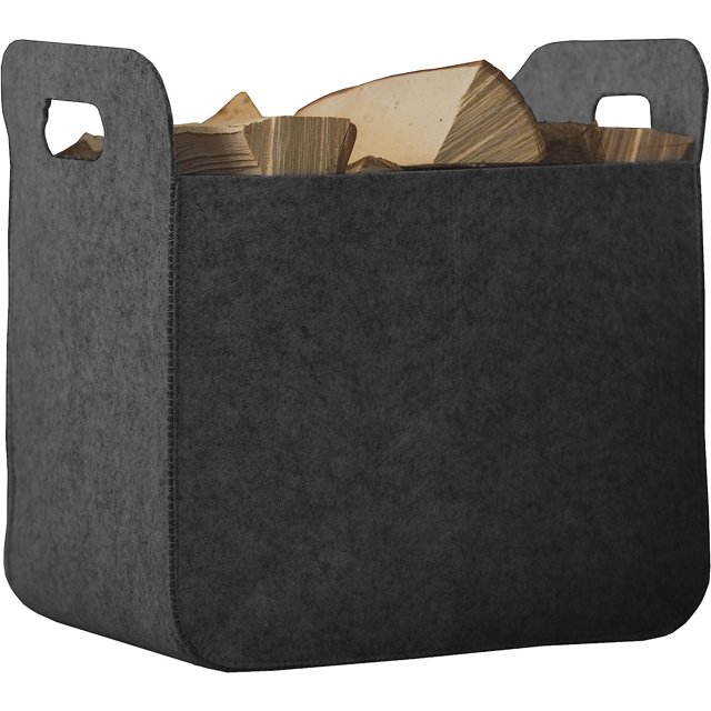 Cesta para leña cuadrada de fieltro Rubberneck con 2 asas - Bolsa plegable para almacenamiento de leña, soporte para periódicos - 24 x 32 x 24 cm (gris)
