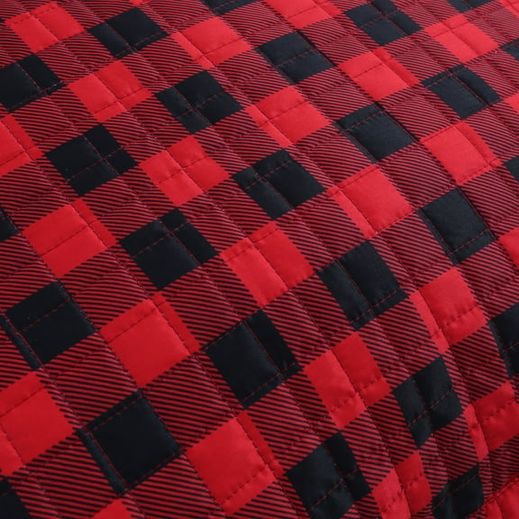 MarCielo 3 Pcs Red Black Buffalo Plaid Check Quilt Bedspread Set Gingham Bedding