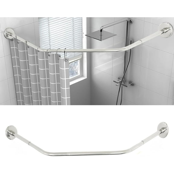 Shower Curtain Rod, 304 Stainless Curved Shower Curtain Rod Adjustable(17.72-29.53 inch), Bathroom Bathtub Corner Shower Curtain Rod Rack, for Bathroom, Clothing Store