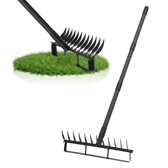 Herramienta 2 en 1 con forma de azadón y rastrillo para jardín, diseño pragmático, 76,8 cm, con 12 d