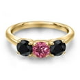 thumbnail image 3 of Gem Stone King 18K Yellow Gold Plated Silver Pink Tourmaline and Black Sapphire Engagement Ring for Women | 1.90 Cttw | Round 5MM | Gemstone October Birthstone | Size 7, 3 of 6