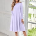 thumbnail image 2 of Kddylitq Long Sleeve Midi Dresses for Women 2024 Fashion Solid Color Pleated Dress Casual Plus Size Crewneck Dress with Pockets Light Purple 3XL, 2 of 5