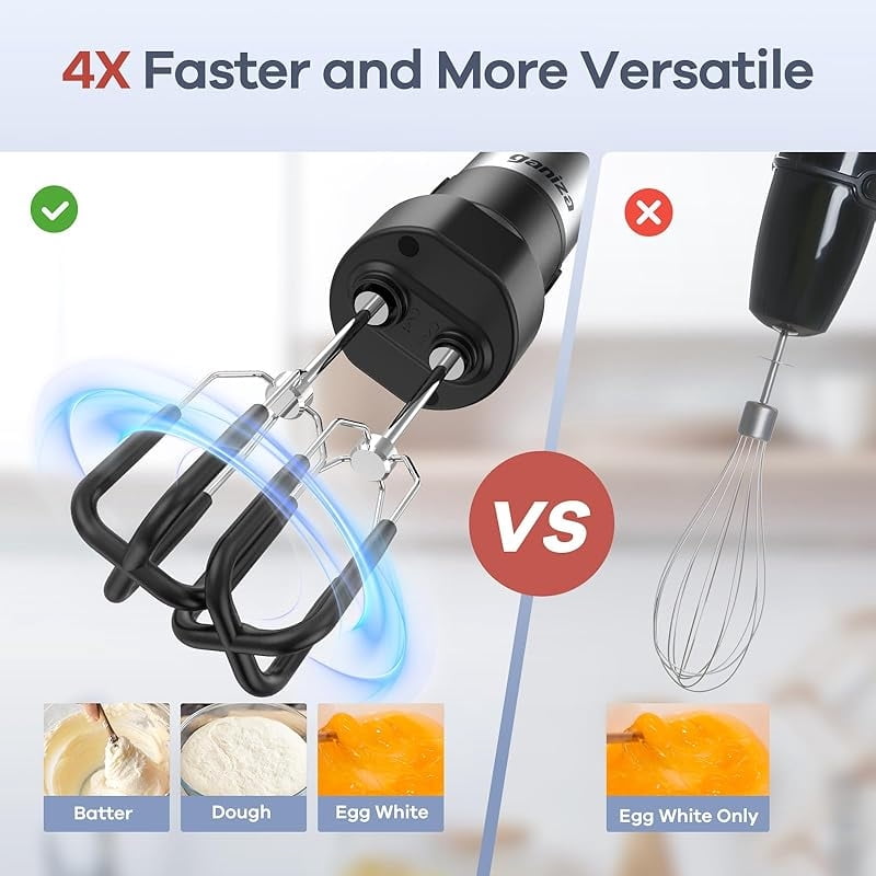Immersion Blender Handheld, 6 in 1 Hand Blender Stainless Steel Blade, 15 Speed Stick Blenders Electric, 800ml Mixing Beaker, 600ml Chopper, Whisk, Frother, Potato Masher