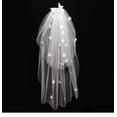 thumbnail image 1 of Nvzi Velo de novia con apliques de encaje y flores de perla con peine, velo de novia largo hasta la cadera de 2 niveles, velo de tul suave para novias (blanco), 1 of 4