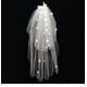 thumbnail image 1 of Xiao Hua Velo de novia de tul suave con apliques de encaje y flores de perla, con peine, de dos niveles y largo hasta la cadera (blanco), 1 of 4