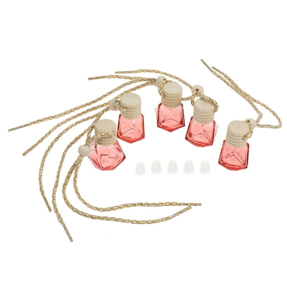 WHAMVOX 5Pcs Car Hanging Perfume Aromatherapy Bottle Diffuser Red Glass Pendant Shape for Car Interior Decor