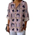thumbnail image 1 of Camisa domirica Business Casual de lino con mangas 3/4 para mujer, color morado, 1 of 3