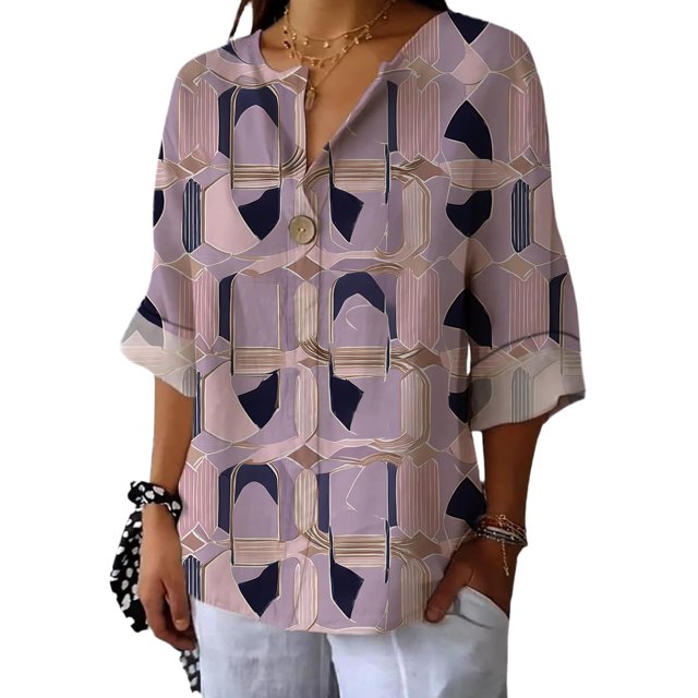 Camisa domirica Business Casual de lino con mangas 3/4 para mujer, color morado