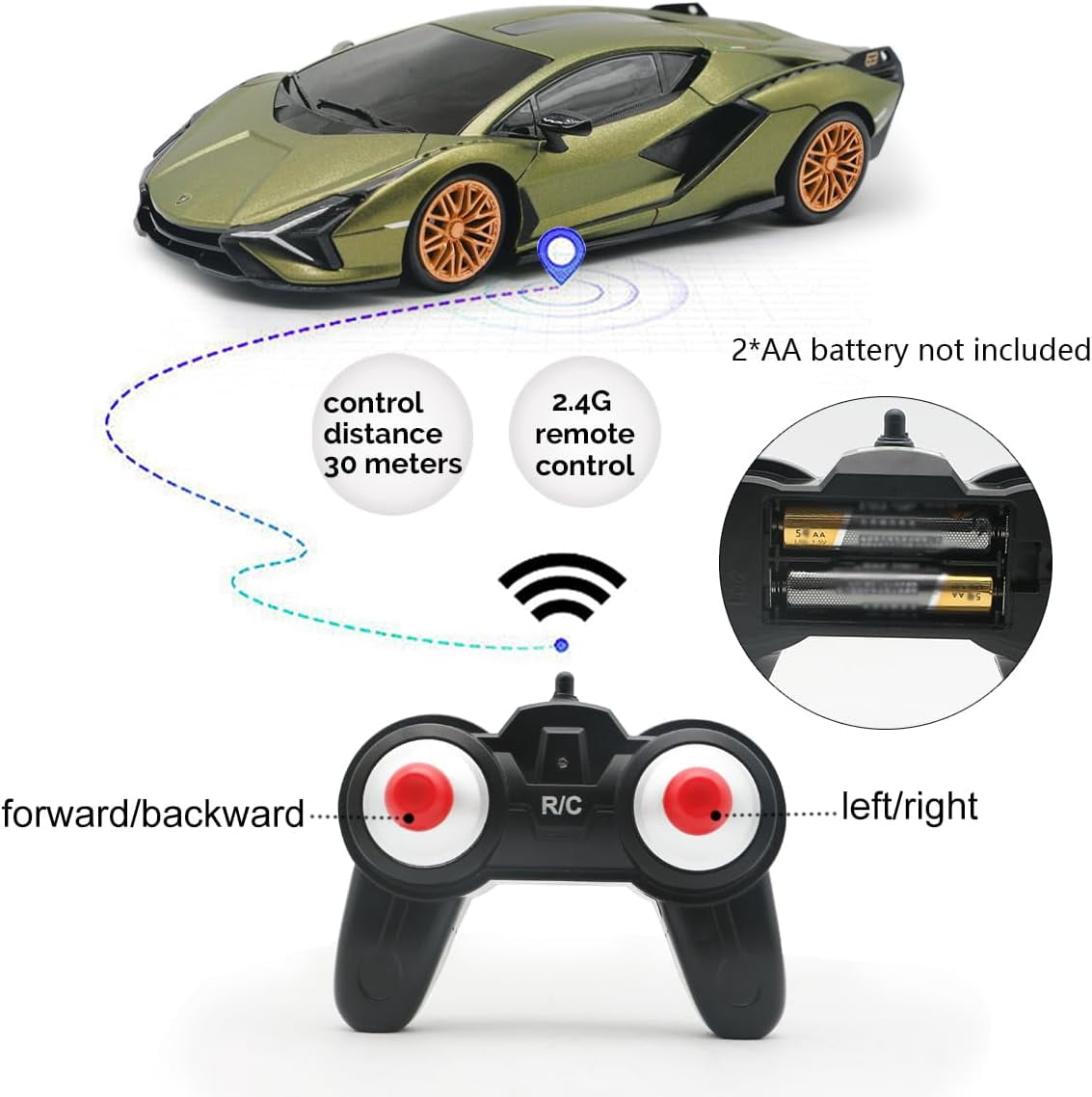 Qun Xing Remote Control Car 1:24 Lamborghini Officially Licensed 2.4GHZ for Kids Gift, Green