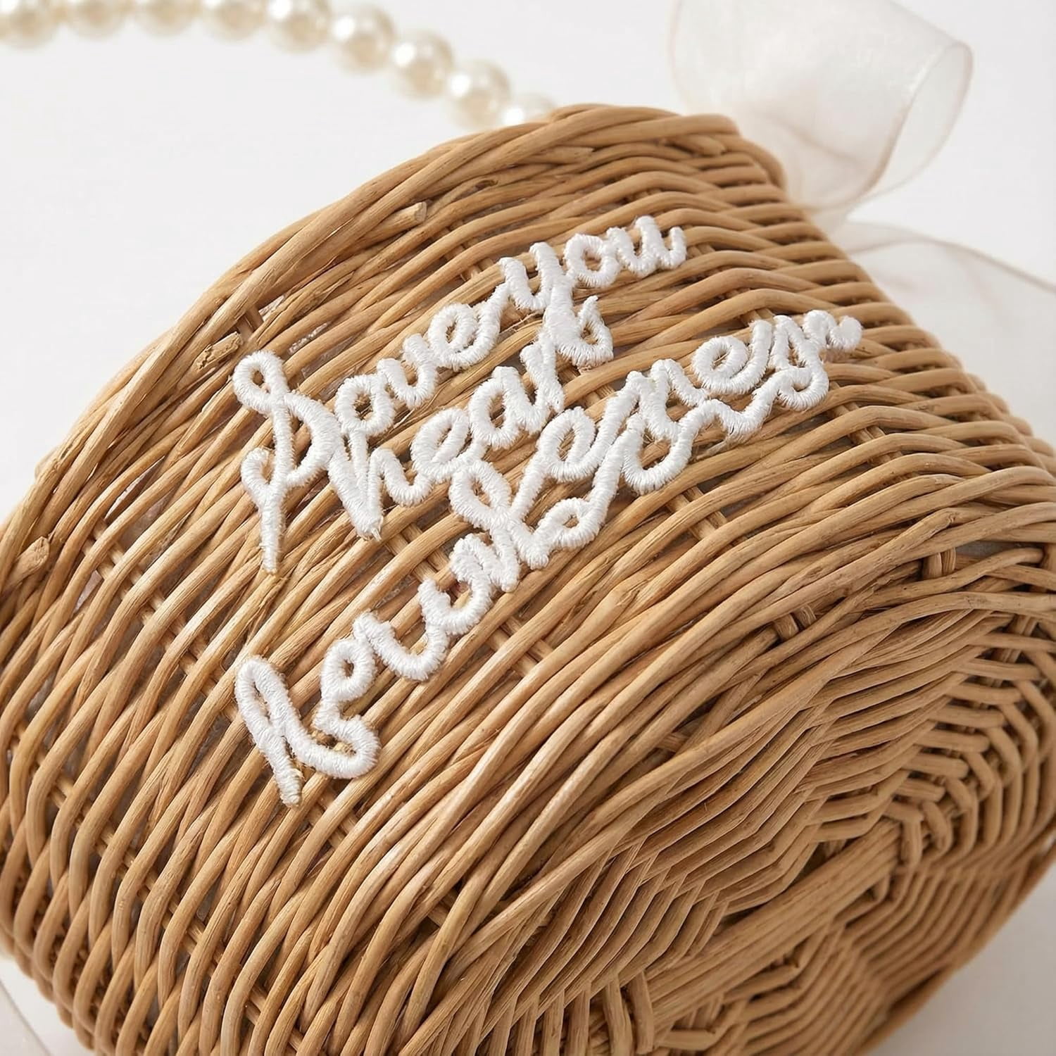 Handwoven Rattan Flower Basket with Pearl Handle – Ideal for Wedding Petal Toss, Outdoor Ceremonies, Bridal Photos, Aisle Walks, Easter Basket, Camping Basket, Gift Basket, or Home Storage