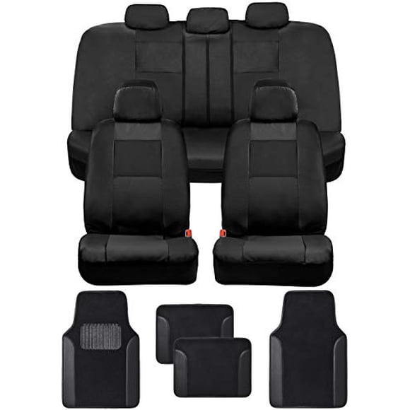 BDK Housses de Siège de Voiture en Faux Cuir Peau de Croco Ensemble Complet avec Tapis de Sol de Voiture - Housses de Siège de Banc avant et Arrière avec Doublures de Sol de Tapis, Housses d'Intérieur de Voiture Ensemble Cadeau (Noir)