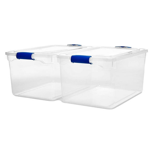 HOMZ Bac de Rangement Empilable en Plastique Transparent de 66 Pintes avec Couvercle, Lot de 2, Transparent