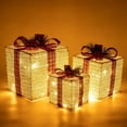 thumbnail image 5 of 10"-8"-6" Set of 3 Christmas Lighted Gift Boxes Decoration Boxes with Plug, Bows, Artificial Pine Leaves and Pine Cones for Christmas, Weddings Yard Home Holiday Art Decoration, 5 of 7