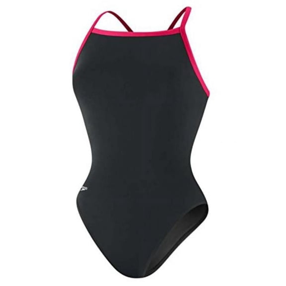 Speedo Women's Race Endurance Solid Flyback Training Polyester Swimsuit (Charcoal/Pink - Size 34)