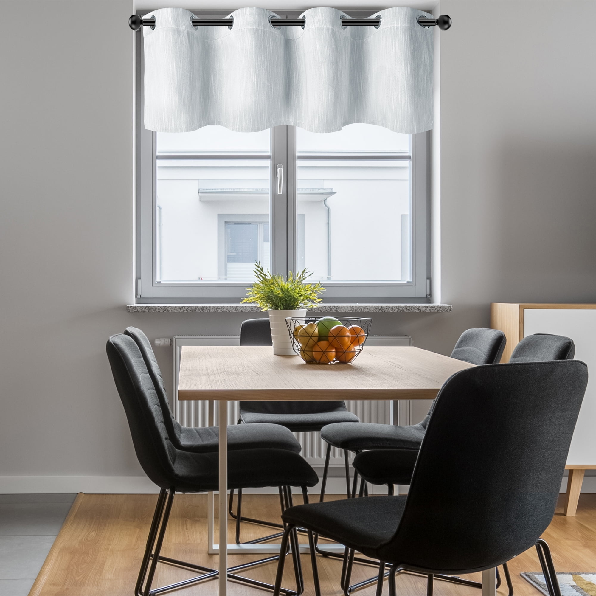 Unique Bargains 2 Panels Kitchen Linen Look Blackout Curtains Light Gray 52"W x 18"L