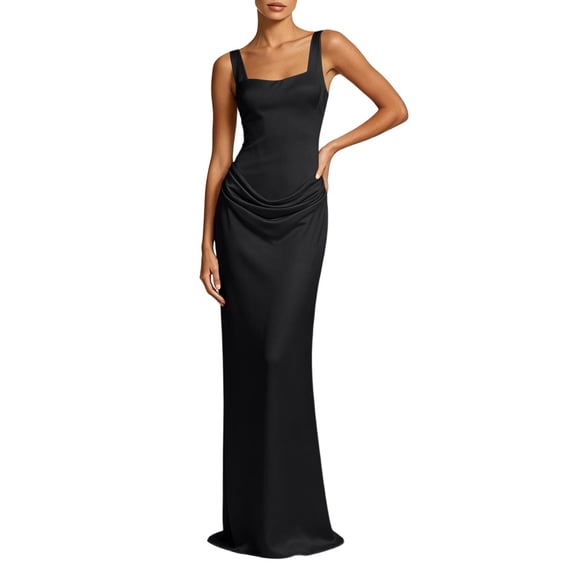 Iyufng Evening Gown for Women Spaghetti Straps Pleated Bodycon Maxi Dresses