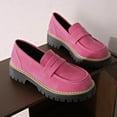 thumbnail image 4 of PiGOGI Women's British Style Loafers - Frosted Thick-Soled Spring Summer Shoes - Casual Comfortable Velvet Slip-On Shoes for Women Pink, 4 of 6
