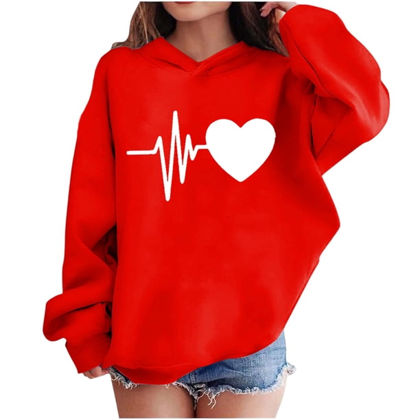 Sudadera con capucha y estampado de corazón de San Valentín, sudadera de manga larga para niños y niñas, chaqueta para niñas de talla mediana y grande.