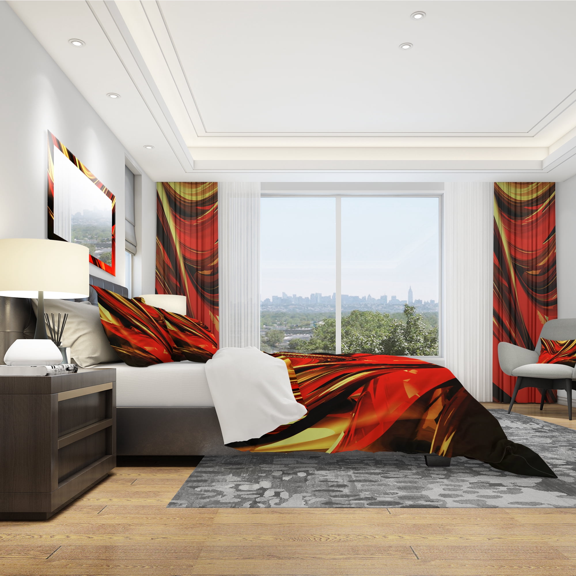 Designart 'Red Lava Ribbons' Modern & Contemporary Duvet Cover Set