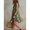 thumbnail image 2 of Women Sheer Chiffon V-Neck Flowy Tunic Dress Green, 2 of 5