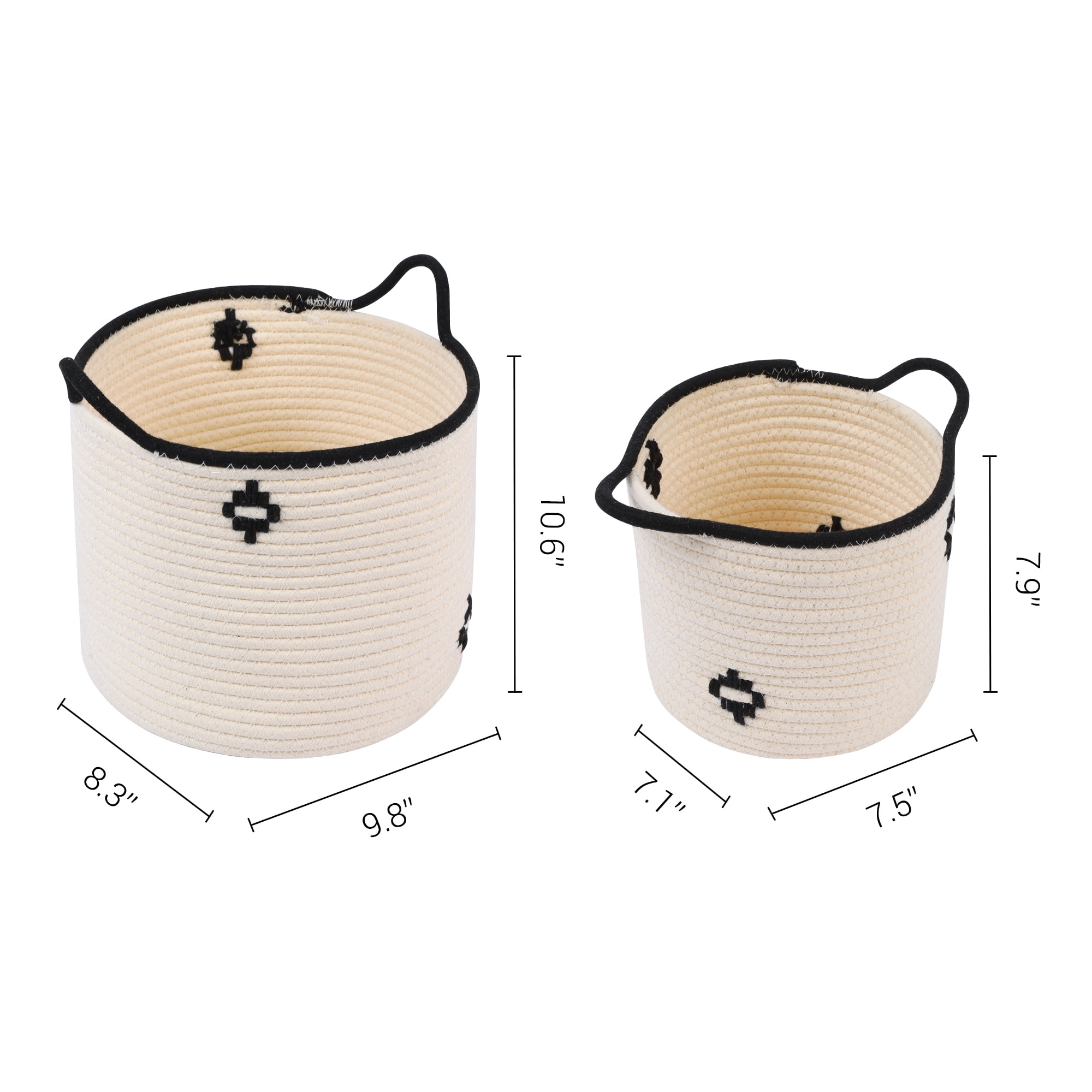 Unique Bargains Woven Storage Basket Closet Storage Bin White 7.5*7.1*7.9in、9.8*8.3*10.6in