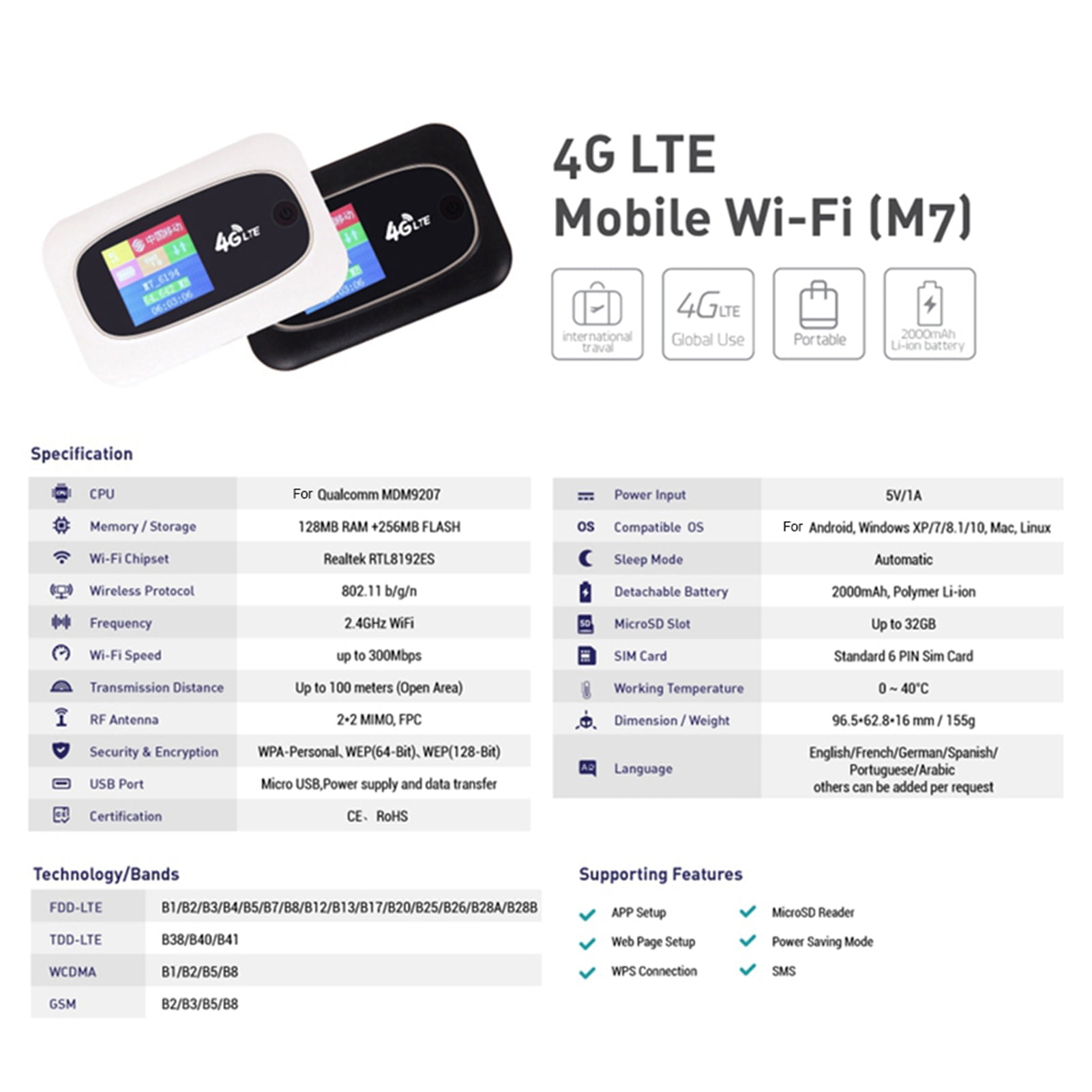 Visland 4G LTE Mobile WiFi Hotspot Unlocked Wireless Internet