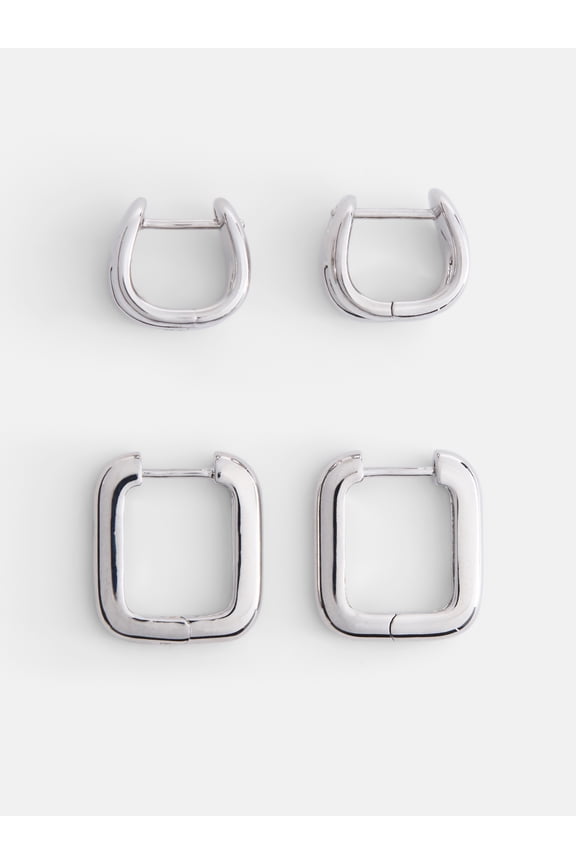 Women's Demi Fine Silver Plated Square Hoop Earring Set, 2-Pairs