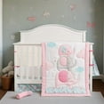 thumbnail image 3 of Pink Elephant 2-Piece Crib Bedding Set for Baby Nursery (quilt and crib sheet, come with a dust ruffle as gift), 3 of 6