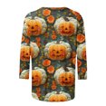 thumbnail image 4 of SDNall Thanksgiving Shirts for Women Casual 3/4 Sleeve Crewneck Cute Tops Halloween Thanksgiving Funny Pumpkin Flower Print Trendy Tops Three Quarter Length T Shirt (S-XXXL,Green), 4 of 5
