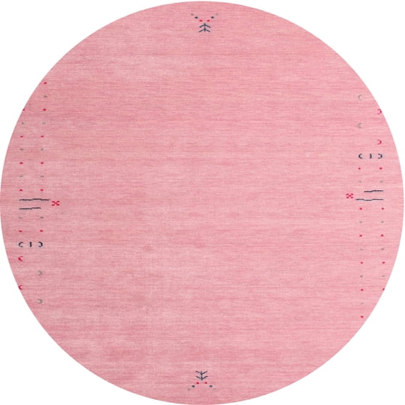 Ahgly Company Machine Washable Indoor Round Contemporary Carnation Pink Area Rugs, 7' Round